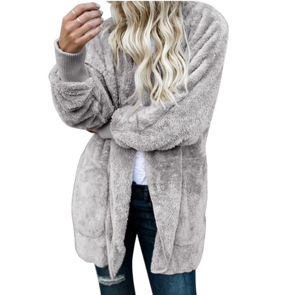 RESTOCKED Gray Fuzzy Hooded Cardigan - Picture 4 of 6